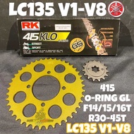 SPROCKET SET 415 SPOKET SET Yamaha LC135 V1 V8 LC4S LC5S Fi LC Rantai RK 415 KLO O-Ring Chain Gold A