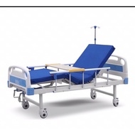 2 Cranks Hospital Bed Set with Foam Mattress, IV Pole &amp; Over Bed Table (Heavy duty)