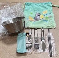 Mofusand 露營 餐具 套裝 不銹鋼 摺疊 碗 筷子 貓咪 貓 雷射 雕刻 camping tableware cat