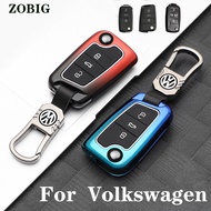 ZOBIG Key Fob Cover for VW Flip Key Case Key Protector Metal Key Shell Leather Key for Volkswagen Skoda Polo Jetta Golf 7/GTI 7/Golf R R20/MK7