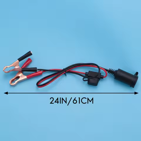 2FT 12V 24V Car Cigarette Lighter Socket Female Adapter 15A Alligator Clips Car Battery Clip-on Exte