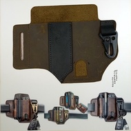 Leather EDC Tools Pocket Knives Sheath Retro Sheath for Belt with Flashlight Holster Keychain Handy 