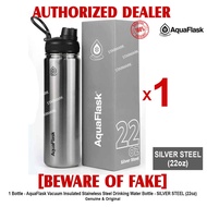 AQUAFLASK 22oz SILVER STEEL Aqua Flask Wide Mouth with Flip Cap Spout Lid Flexible Cap Vacuum Insula