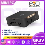 EVO TECH GK3V Mini PC Intel Celeron J4125 CPU Desktop Computer Windows 10 PRO 8GB DDR4 128/256GB ROM