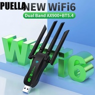 PUELLA Dual Band WiFi6 USB Adapter, AX900 Bluetooth 5.4 900Mbps WiFi Dongle, Plug Play 4 Antenna USB