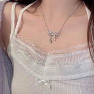 Fashion diamond ribbon necklace small bow diamond necklace 268jka