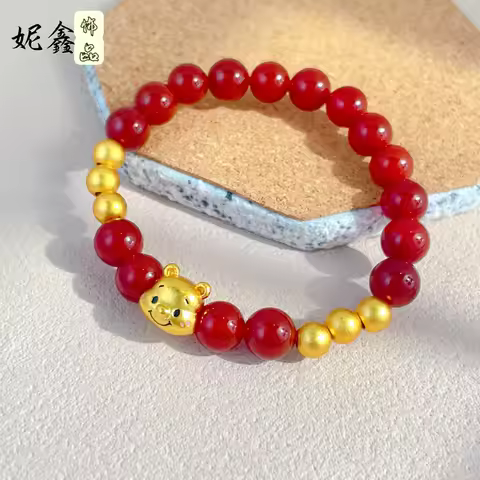 Red Agate Pixiu Bracelet Women's 24K Gold AU999 - Red agate pixiu for skin brightening, AU999 pure g