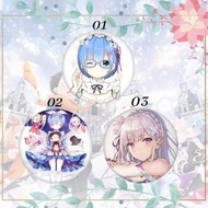 💥Ready Stock New Rezero Brooch Rem Round Cosplay Badges Pin Emilia Icons💥