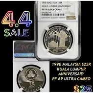 1990 Malaysia 25 Ringgit Silver Coin – Kuala Lumpur Anniversary | NGC Graded PF69 Ultra Cameo | Rare
