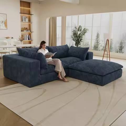 39.8 Cloud Sofa for Living Room Bedroom Conference Room Apartment, Corduroy Fabric, Blue, Deep Seat 