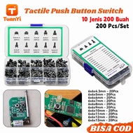 TOMBOL Complete Package of 6x6mm Button Switch (Tactile) 200 Pieces | 10 Different Sizes, 4 Pin Cont