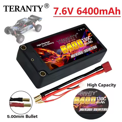 TERANTY 2S1P 7.6V 6400mAh HV Shorty Lipo 2S Battery 130C/260C RC Battery with 5mm Bullet For 1/10 RC
