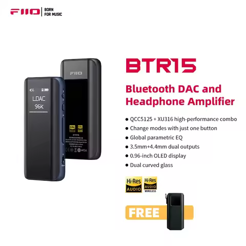 FiiO BTR15 Bluetooth 5.1 Receiver USB DAC AMP Hi-Res Headphone Amplifier 2* ES9219MQ DSD256 LDAC/apt