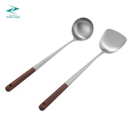 Wok Spatula and Ladle Tool Set, 17 Inches Spatula for Wok, Stainless Steel Wok Spatula