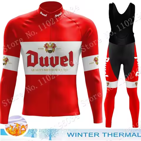 Red Duvel Team 2024 Cycling Jersey Beer Winter Set Belgium Cycling Clothing Suit Mens Long Sleeve MT