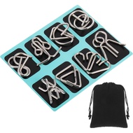 Yilloog Metal Wire Puzzle Set of 8 with Pouch, Brain Teaser Puzzles IQ Test Ring Disentanglement Unl
