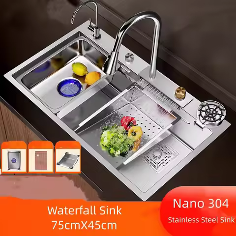 Nano 304 Stainless Steel Sink Waterfall Large Single Slot Kitchen Sink Vegetable Sink Stainless Stee