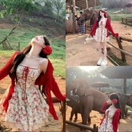 SET 2 MÓN KHOÁC CARDIGAN + VÁY 2 DÂY HOA PHỐI VIỀN REN THẮT NƠ XINH XẮN