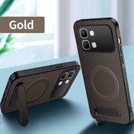 For Infinix NOTE 60 Pro 5G Case Carbon Fiber Texture Magnetic Bracket PC Cover for Infinix Note 60 P
