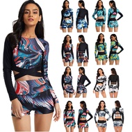 Women Long Sleeve Rashguard Crop Top +bottom Two Pieces Set Swimwear Surfing Quick Dry Bikini Rash G