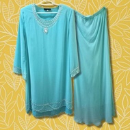 [M-L] CATWALK ORIGINAL Baju Kurung Moden Chiffon Voile Manik Plain Mint Bundle