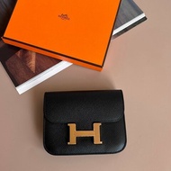 ::HERMES:: Constace Slim 黑 x 玫金 錢包 手拿包 腰包