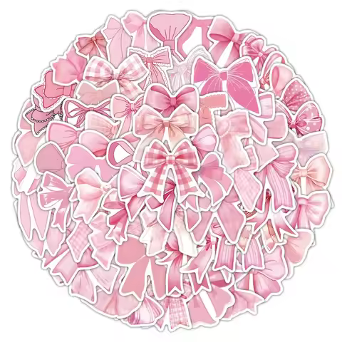 100PCS Pink Bowknot Stickers Graffiti Decoration Coquette Bows Sticker Scrapbook Luggage Laptop Guit