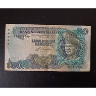 Malaysia Old Banknote RM 50 Taha Signed Prefix VE ( Circulated with Stain)