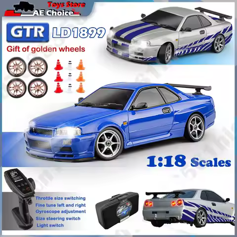 LDR/C LD1899 1/18 RC Drift Car GTR R34 2.4GHz RWD with Gyroscope on-Road Alloy Body Shell Racing Car