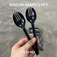 (25 PCS) 2 in 1 Black Thick Spoon and Fork 2 in 1 Thick Spoon and Fork set 25pcs Spoon and Fork/ Bla