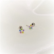 Sensitive Skin Earrings Rainbow Daisy Medical Grade Stainless Steel Helmet Plate 6MM Sterile Package