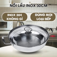 410 stainless steel hot pot with bottom from size 30cm for use on all types of stoves, suitable for 
