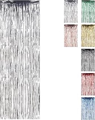 Trimming Shop Silver Foil Fringe Curtain 1m x 3m Metallic Tinsel Backdrop Steamers for Birthday Part