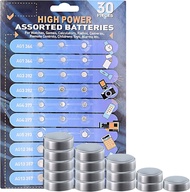 各尺寸鈕扣電池套裝30pc Assorted Button Battery   30pcs碱性纽扣电池套装 餅仔電池 銀仔電池 1.55v 包含AG1/LR621、AG3/LR41、AG4/LR626