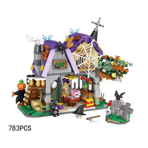 Creative Halloween Trick Or Treat City Street View Mini Block Haunted House Assembly Building Brick 