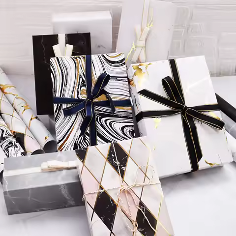 7 Pcs 50x70cm Gold Marbling Style Wrapping Paper Roll for Wedding Kids Birthday Holiday Baby Gift Wr