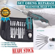 Obeng Set Reparasi Magnetic Head 9 in 1 Screwdriver dengan Pouch Komplit Lengkap Kumplit Obeng Kemba