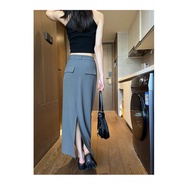 YURUMA S-6XL Plus Size 25-36 Women Korean Fashion High Waist Gray Suit Skirts Elegant Slim A Line St