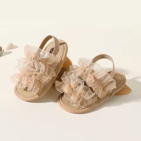 Fashion Young Children New Born Baby Girl Princess Shoes Lace Toddler Summer Sandal Non-Slip Shoes F