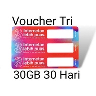 Voucher Tri Three 30GB 30 Hari 1GB/Hari Kuota Paket Data Internet