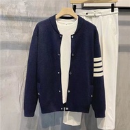 Thom Browne Autumn And Winter Cardigan Knitted Sweater Jacket Mens Trendy Fashion Four-Bar Casual Ve
