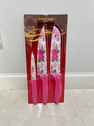 [全新] 白陶瓷玫瑰鋼刀 三件組 主廚刀 水果刀