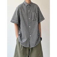 Afraid of Born Summer American Checked Shirt Men Women Commuter Cityboy Simple Loose Casual Short-Sl