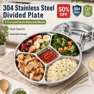 Food Grade Stainless Steel 5 Compartment Divided Plate Serving Platter Cafeteria Tray Side Dish Food