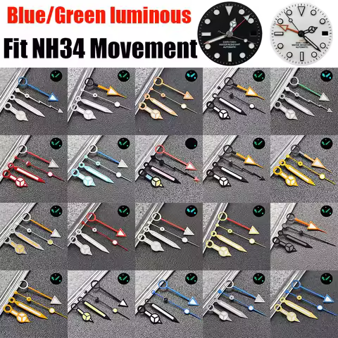 GMT Dial Hands Blue Green/Green Luminous NH34 GMT Watch Hands Fits for NH34 Automatic Movement Watch