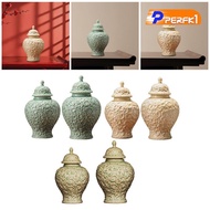 [Perfk1] Porcelain Ginger Jar Ceramic Tea Canister Tin Centerpiece with Lid Temple Jar Floral Arrang