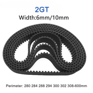 1pcs 2GT Closed Loop Rubber Timing Belt Width 6mm/10mm Perimeter 280 284 288 294 300-600mm Pitch 2mm