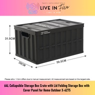 64L Collapsible Storage Box Crate with Lid Folding Storage Box with Cover Panel for Home Outdoor X-6