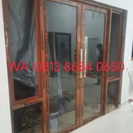 kusen aluminium pintu dan jendela+daun motif serat kayu