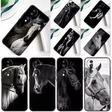 Black White Horse Case For Honor Magic 7 5 6 Lite Honor 200 Pro 50 70 90 Lite X9a X8a X8 X9 X8b X9c 